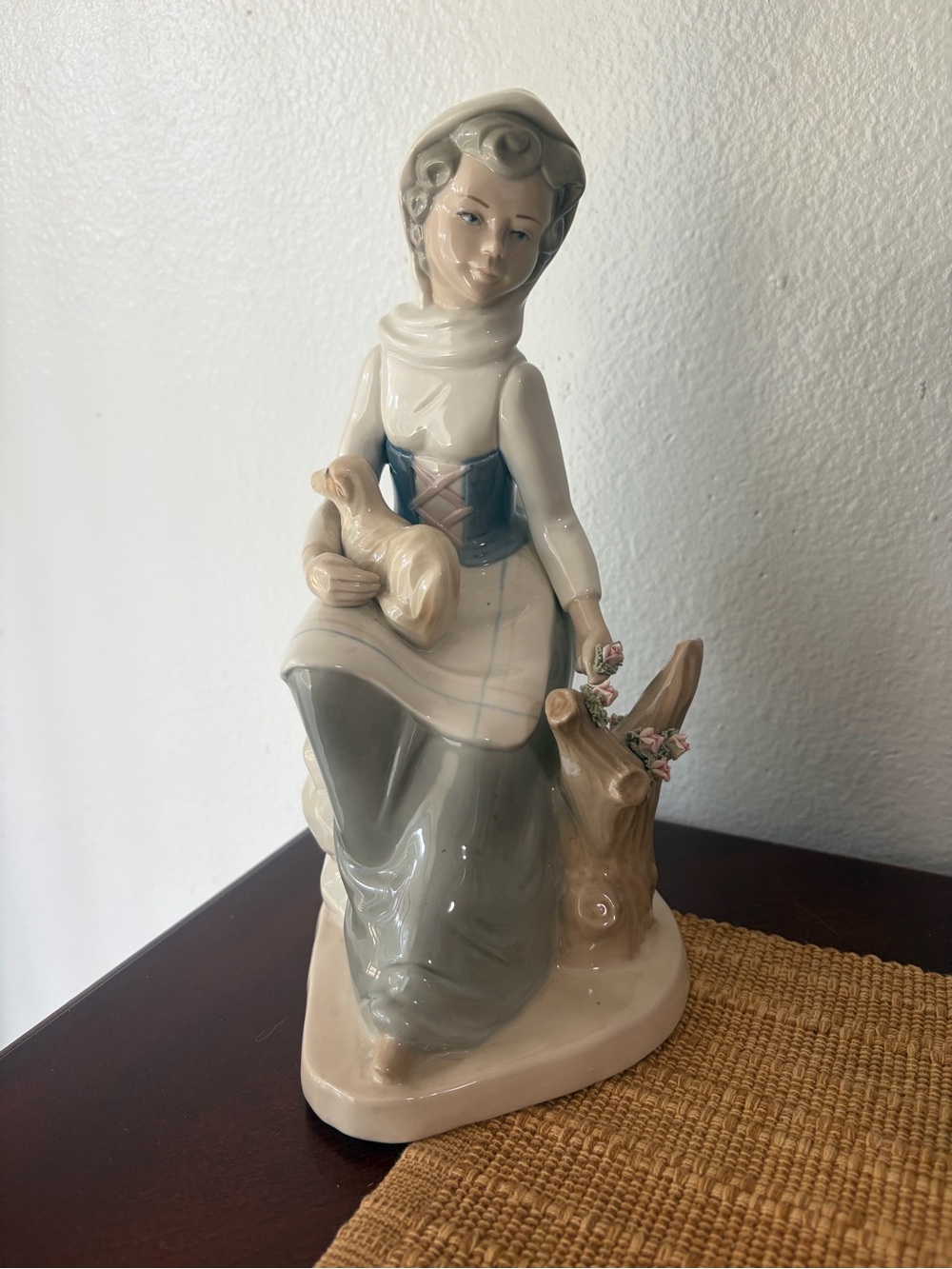 Hand-Painted Porcelain Figurine in Cream and Blue